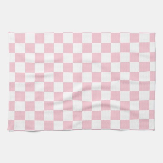 Karo Baby Pink und White Checkerboard Muster Geschirrtuch (Horizontal)