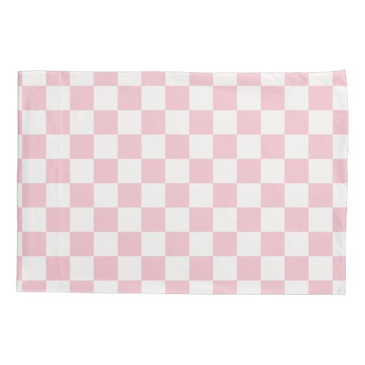 Karo Baby Pink und White Checkerboard Muster Kissenbezug (Rückseite)