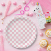 Karo Baby Pink und White Checkerboard Muster Pappteller (Party)