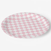 Karo Baby Pink und White Checkerboard Muster Pappteller (Schrägansicht)