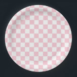 Karo Baby Pink und White Checkerboard Muster Pappteller<br><div class="desc">Prüfmuster - Hellrosa und weiße Schachbrett.</div>