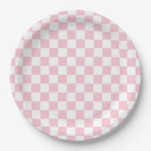 Karo Baby Pink und White Checkerboard Muster Pappteller (Vorderseite)