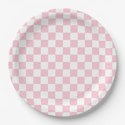 Karo Baby Pink und White Checkerboard Muster Pappteller (Vorderseite)
