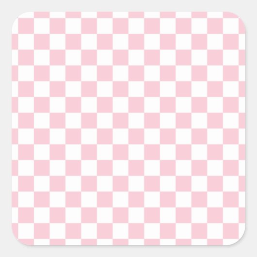 Karo Baby Pink und White Checkerboard Muster Quadratischer Aufkleber (Vorderseite)