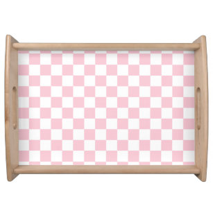 Karo Baby Pink und White Checkerboard Muster Serviertablett