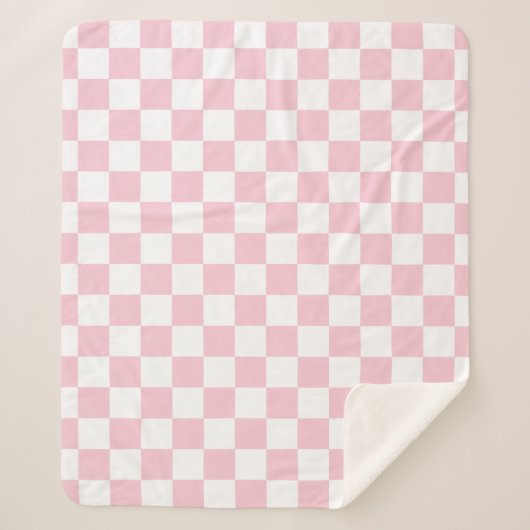 Karo Baby Pink und White Checkerboard Muster Sherpadecke (Vorderseite)