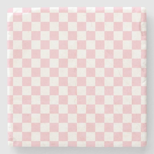 Karo Baby Pink und White Checkerboard Muster Steinuntersetzer (Vorderseite)