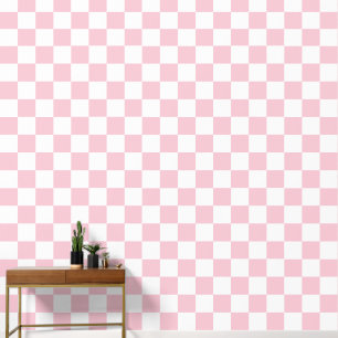 Karo Baby Pink und White Checkerboard Muster Tapete