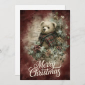 Karo-Bär und Weihnachtsstern-Kranz Feiertagskarte (Vorne/Hinten)