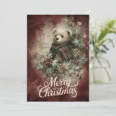 Karo-Bär und Weihnachtsstern-Kranz Feiertagskarte (Stehend Vorderseite)
