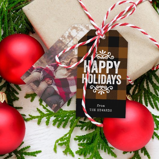 Karo Brown and Black Buffalo Rustic Holiday Foto Geschenkanhänger