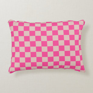 Karo Coral Pink Checked Pattern Checkerboard Dekokissen
