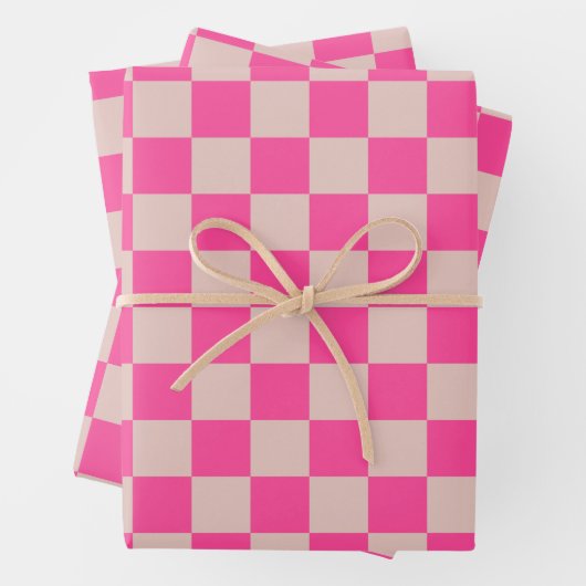Karo Coral Pink Checked Pattern Checkerboard Geschenkpapier Set (Beispiel)
