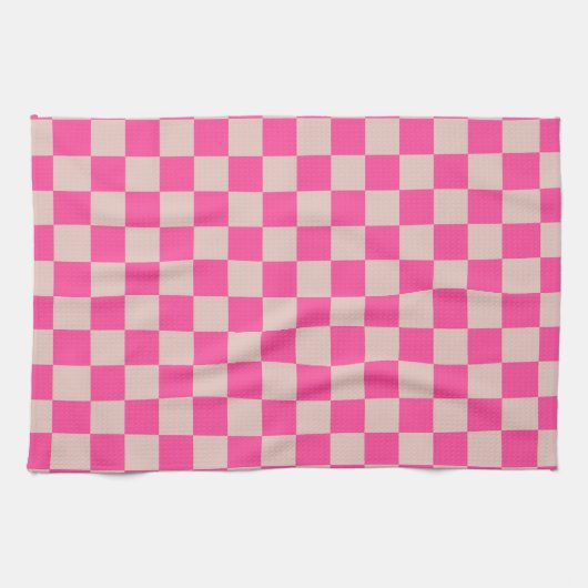 Karo Coral Pink Checked Pattern Checkerboard Geschirrtuch (Horizontal)