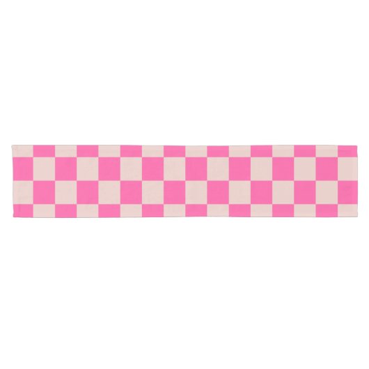 Karo Coral Pink Checked Pattern Checkerboard Kurzer Tischläufer (Horizontal)