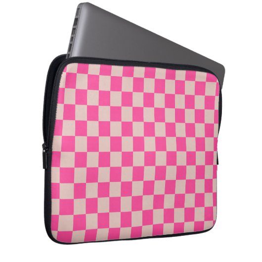 Karo Coral Pink Checked Pattern Checkerboard Laptopschutzhülle (Vorne Rechts)