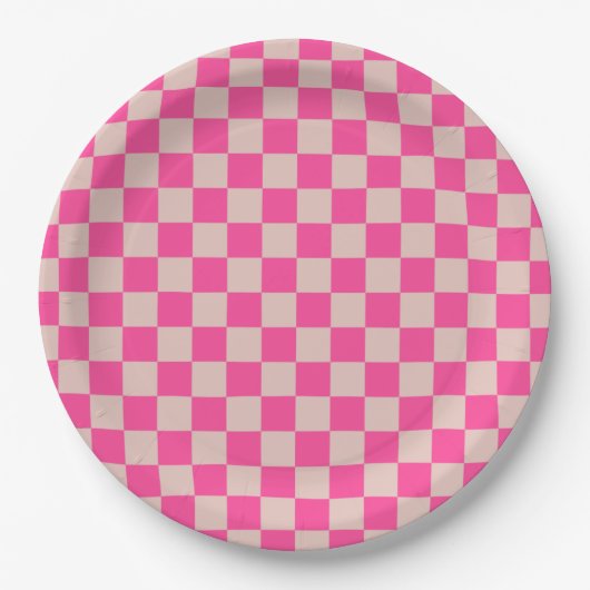 Karo Coral Pink Checked Pattern Checkerboard Pappteller (Vorderseite)
