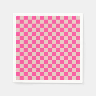 Karo Coral Pink Checked Pattern Checkerboard Serviette