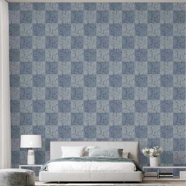 Karo Crackle Textur blau und blau grau Tapete (Schlafzimmer)