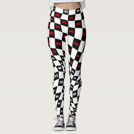 Karo der schwarzweißen Rennstrecke Leggings
