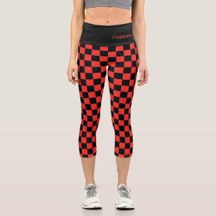 Karo des Sportfans Red Black Team NAME Fun Capri Leggings
