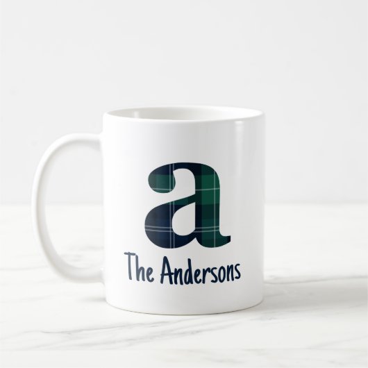 Karo-Druck Kleinbuchstabe Buchstabe a Initiale und Kaffeetasse (Links)