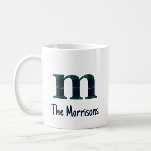 Karo-Druck Kleinbuchstabe Buchstabe m Initiale und Kaffeetasse