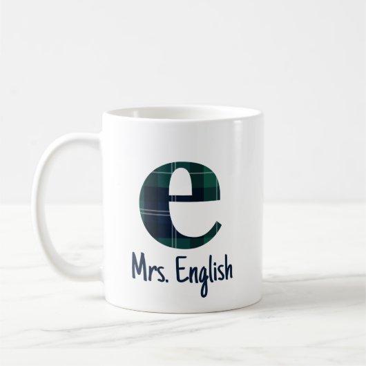 Karo-Druck Kleinbuchstabe e Initiale und Name Kaffeetasse (Links)