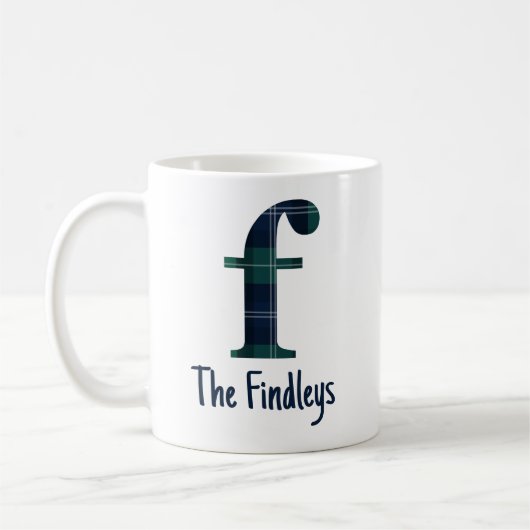 Karo-Druck Kleinbuchstabe f Initiale und Name Kaffeetasse (Links)