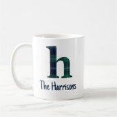 Karo-Druck Kleinbuchstabe h Initiale und Name Kaffeetasse (Links)