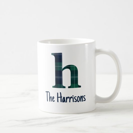 Karo-Druck Kleinbuchstabe h Initiale und Name Kaffeetasse (Rechts)