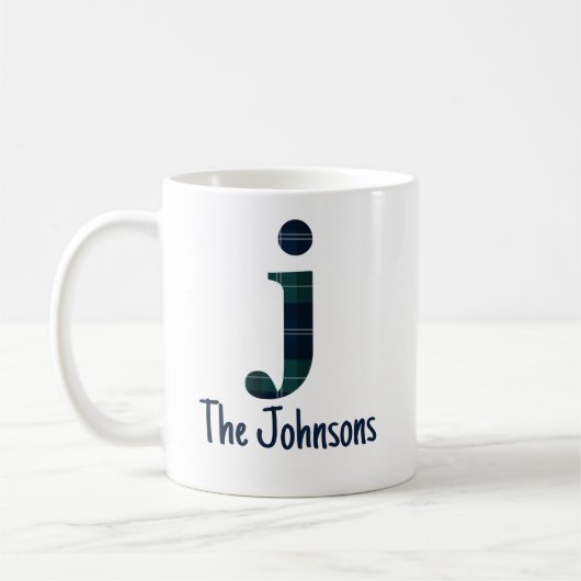 Karo-Druck Kleinbuchstabe j Initiale und Name Kaffeetasse (Links)