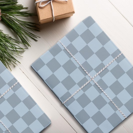 Karo Dusty Blue Checkered Geschenkpapier Set