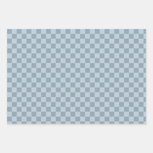 Karo Dusty Blue Checkered Geschenkpapier Set (Vorderseite)