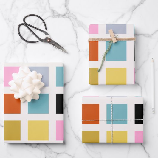 Karo Farbiges geometrisches Schachbrett des Mittel Geschenkpapier Set (Vorderseite)