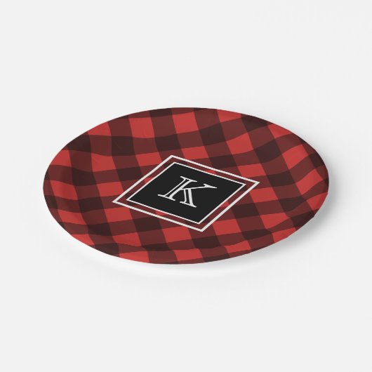 Karo für Schwarz und Rot Buffalo Pappteller (Schrägansicht)