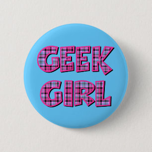 Karo-Geek-Mädchen-Design Button