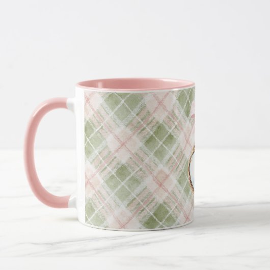 Karo Grün Pink Schleife Blau Gold Herz Liebe Tasse (Links)