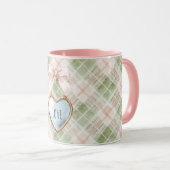 Karo Grün Pink Schleife Blau Gold Herz Liebe Tasse (VorderseiteRechts)