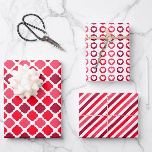 Karo-, Herz- und Streifen, umhüllende Papierblätte Geschenkpapier Set (Vorderseite)