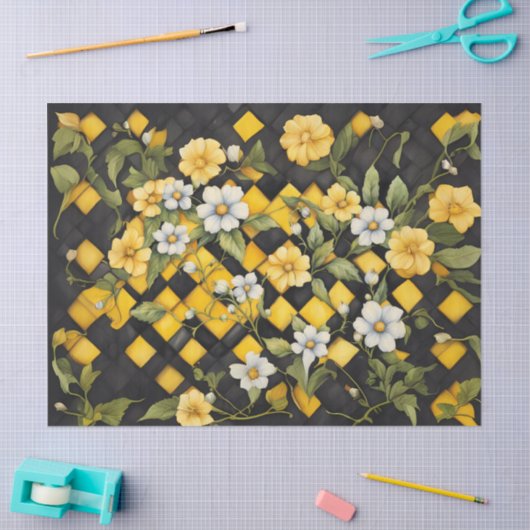 Karo in Gelb und Schwarz (Büffel) Seidenpapier (Basteln)