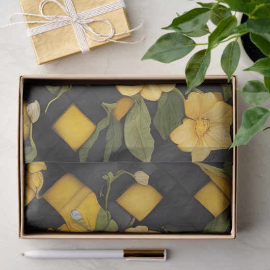 Karo in Gelb und Schwarz (Büffel) Seidenpapier (Geschenk)