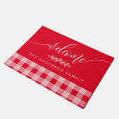 Karo in Rot und Weiß Buffalo Personalisiert Fußmatte (Schrägansicht)