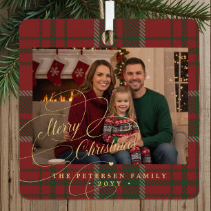Karo-Karo Klassisches Familienfoto Frohe Weihnacht Ornament Aus Metall