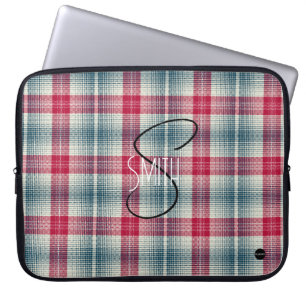Karo-Laptop-Hülle mit Rot und Blau HAMbyWG Laptopschutzhülle