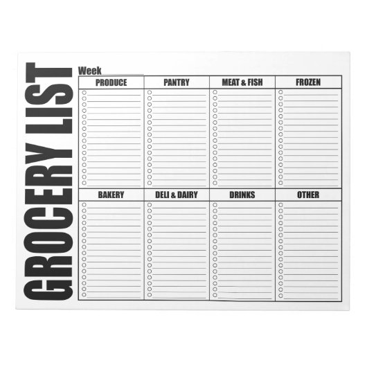 Karo-Liste für Lebensmittelgeschäfte Notizblock (Vorderseite)