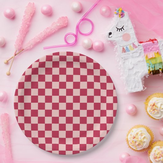 Karo Magenta und Peach Patchboard Pappteller (Party)