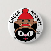 KARO MEOWT! Black Cartoon Cat mit Sock Monkey Hat Button (Vorderseite)