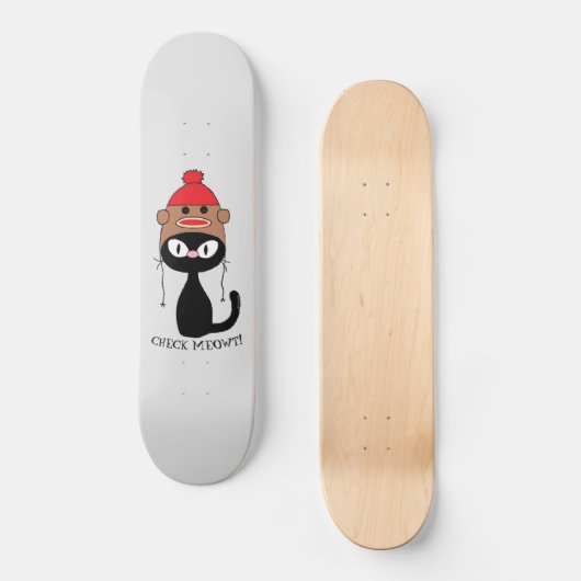 Karo Meowt Black Cat mit Sock-Affenhut Skateboard (Vorderseite)