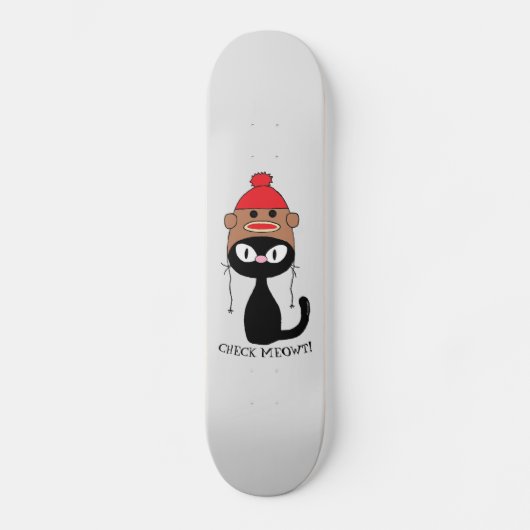 Karo Meowt Black Cat mit Sock-Affenhut Skateboard (Vorderseite)